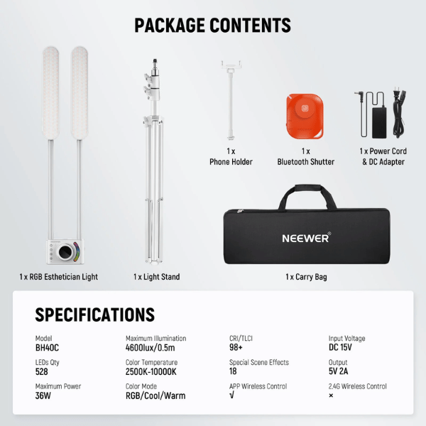 NEEWER BH40C RGB Esthetician Light Kit (8) NEEWER BH40C RGB Esthetician Light Kit En Tunisie