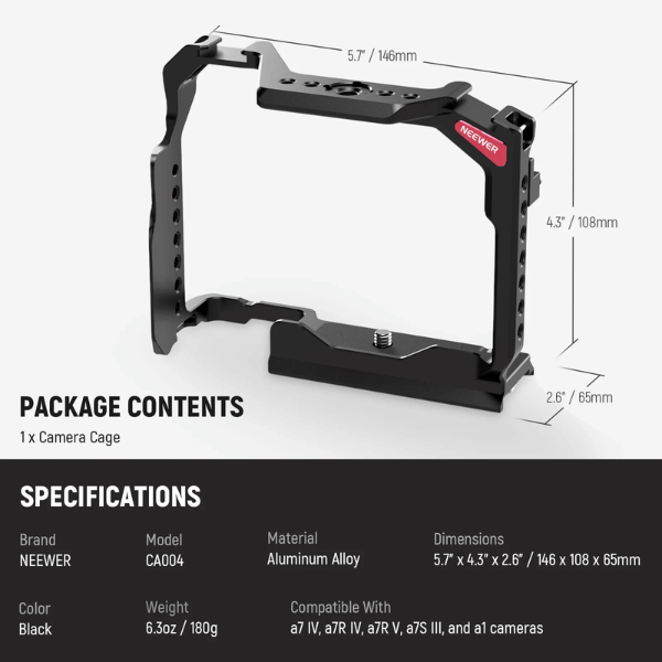 NEEWER CA004 CAMERA CAGE FOR SONY a7RV a7IV a7RIV a7SIII a1 (10101731) (8) Neewer Ca004 Camera Cage For Sony A7rv/ A7iv/ A7riv/ A7siii/ A1 (10101731) En Tunisie