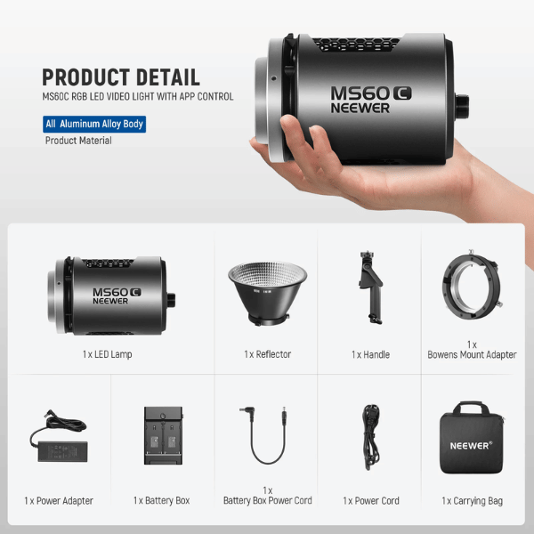NEEWER MS60C RGB LED Video Light Handheld Spotlight (8) Neewer MS60C RGB LED Video Light Handheld Spotlight En Tunisie