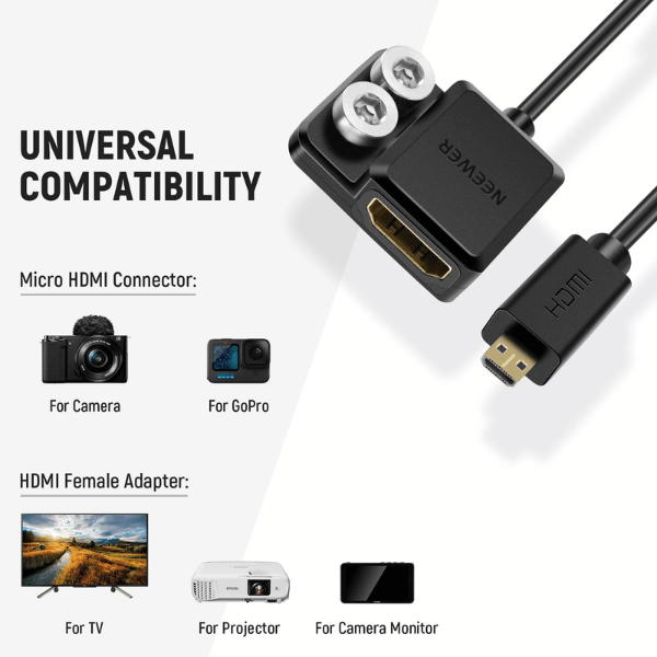 NEEWER NC01 4K60Hz MICRO HDMI TO HDMI ADAPTER CABLE (33000051) (1) Neewer Nc01 4k/60hz Micro Hdmi To Hdmi Adapter Cable (33000051) En Tunisie
