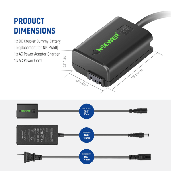 NEEWER NP-FW50 COUPLER DUMMY BATTERY FOR SONY (1) Neewer Np-Fw50 Coupler Dummy Battery For Sony En Tunisie