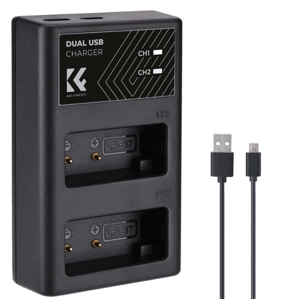 K&F Concept LP-E17 Dual Slot Quick Charger avec câble Type-C HTN K&F Concept LP-E17 Dual Slot Quick Charger avec câble Type-C En Tunisie