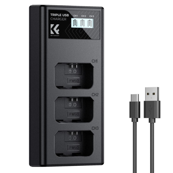 K&F Concept NP-FW50 Three Slot Battery Charger with LCD screen HTN K&F Concept NP-FW50 Three Slot Battery Charger with LCD screen En Tunisie