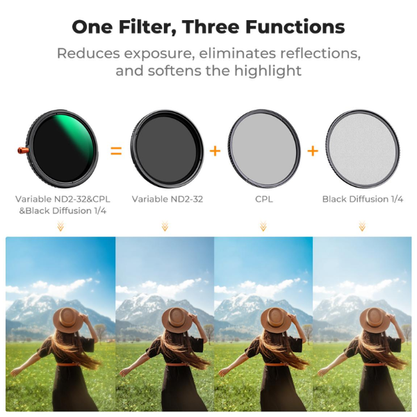 82mm 3-in-1 CPL & Variable ND2~ND32 & Black Mist 1/4 Lens Filter HD Waterproof HTN 82mm 3-in-1 CPL & Variable ND2~ND32 & Black Mist 1/4 Lens Filter HD Waterproof En Tunisie