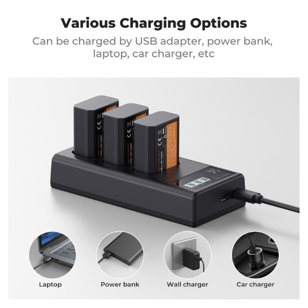 K&F Concept NP-FW50 Three Slot Battery Charger with LCD screen HTN K&F Concept NP-FW50 Three Slot Battery Charger with LCD screen En Tunisie