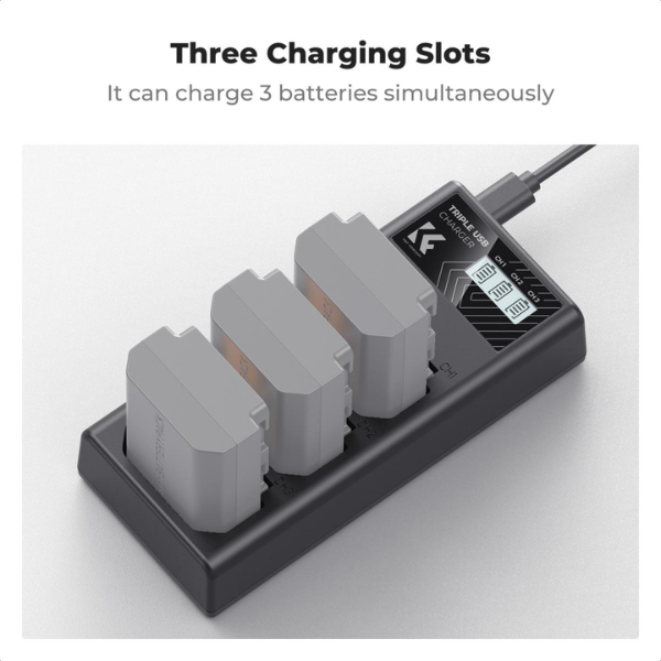 K&F Concept NP-FZ100 Three Slot Battery Charger avec écran LCD HTN K&F Concept NP-FZ100 Three Slot Battery Charger avec écran LCD (KF28.0061) – Au meilleur prix en Tunisie