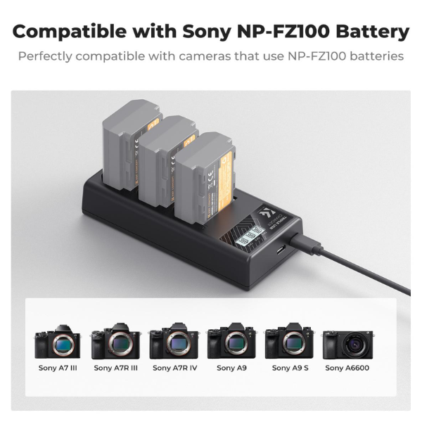 K&F Concept NP-FZ100 Three Slot Battery Charger avec écran LCD HTN K&F Concept NP-FZ100 Three Slot Battery Charger avec écran LCD En Tunisie